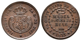 ISABEL II (1833-1868). 1/2 Décima de Real. (Ae. 1,86g/11mm). 1853. Segovia. (Cal-2019-140). EBC. Preciosa pátina.