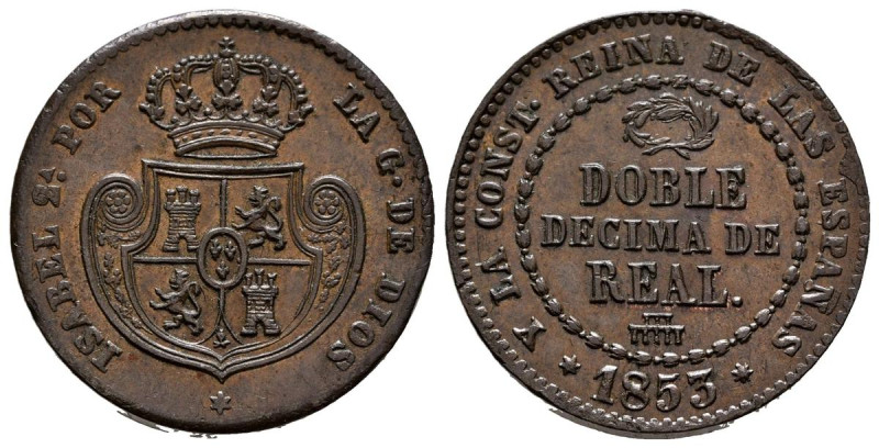 ISABEL II (1833-1868). Doble de Décima de Real. (Ae. 7,43g/22mm). 1853. Segovia....