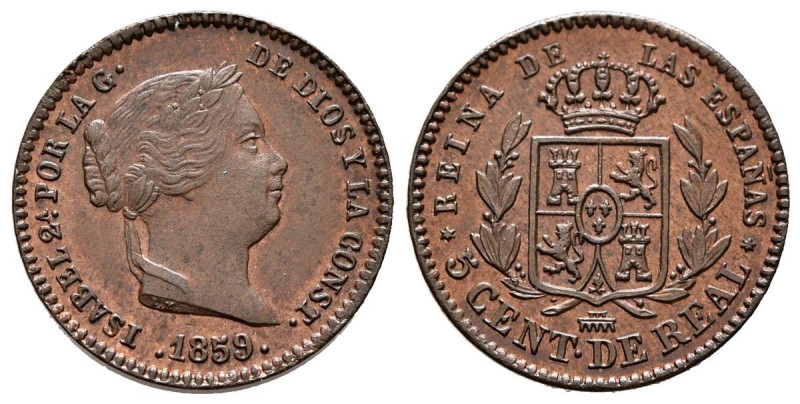 ISABEL II (1833-1868). 5 Céntimos de Real (Ae. 2,04g /17mm). 1859. Segovia. (Cal...