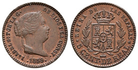 ISABEL II (1833-1868). 5 Céntimos de Real (Ae. 2,04g /17mm). 1859. Segovia. (Cal-2019-164). SC-. Brillo original.