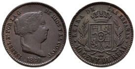ISABEL II (1833-1868). 10 Céntimos de Real (Ae. 3,75g/20mm). 1860. Segovia. (Cal-2019-176). EBC-.