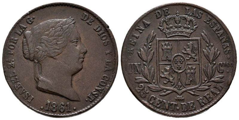 ISABEL II (1833-1868). 25 Céntimos de Real (Ae. 9,39g/27mm). 1861. Segovia. (Cal...