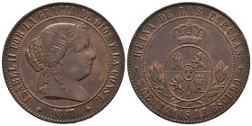 ISABEL II (1833-1868). 5 Céntimos de Escudo. (Ae. 12.42g/ 32mm). 1867. Jubia OM. (Cal-2019-248). EBC-. Precioso brillo.