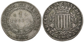 ISABEL II (1833-1868). 1 Peseta. (Ar. 5.62g/25mm). 1837. Barcelona PS. (Cal-2019-272). MBC.