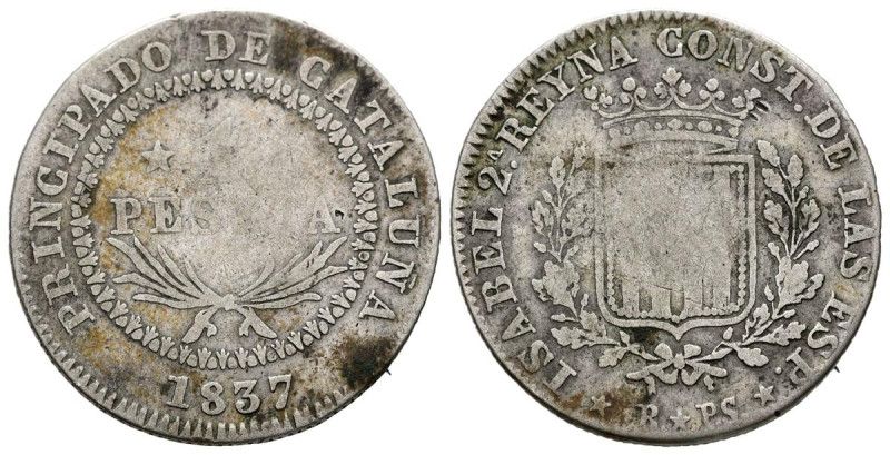 ISABEL II (1833-1868). 1 Peseta. (Ar. 5,64g/25mm). 1837. Barcelona PS. (Cal-2019...