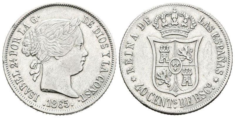 ISABEL II (1833-1868). 40 Céntimos de Escudo. (Ar. 5,13g/23mm). 1865. Madrid. (C...