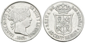 ISABEL II (1833-1868). 40 Céntimos de Escudo. (Ar. 5,13g/23mm). 1865. Madrid. (Cal-2019-500). EBC-. Limpiada.