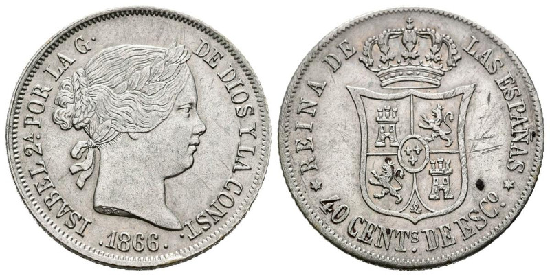 ISABEL II (1833-1868). 40 Céntimos de Escudo. (Ar. 5,16g/23mm). 1866. Madrid. (C...