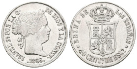 ISABEL II (1833-1868). 40 Céntimos de Escudo. (Ar. 5.14g/23mm). 1866. Madrid. (Cal-2019-501). MBC+. Buen ejemplar.