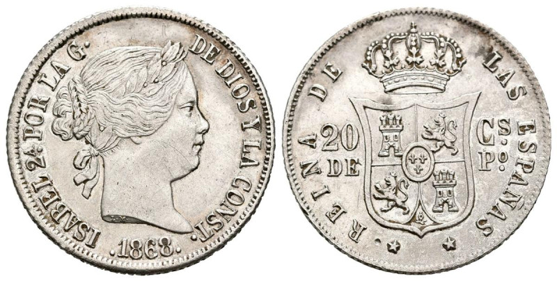 ISABEL II (1833-1868). 20 Céntavos (Ar. 5,22g/23mm). 1868. Manila. (Cal-2019-661...