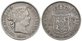 ISABEL II (1833-1868). 20 Céntavos (Ar. 5,08g/23mm). 1868. Manila. (Cal-2019-661). MBC+.