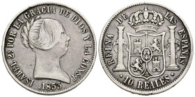ISABEL II (1833-1868). 10 Reales (Ar. 12,98g/30mm). 1853. Barcelona. (Cal-2019-508). MBC.