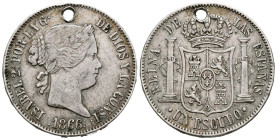 ISABEL II (1833-1868). 1 Escudo. (Ar. 12,78g /30mm). 1866. Madrid. (Cal-2019-554). BC+. Agujero a las 12.