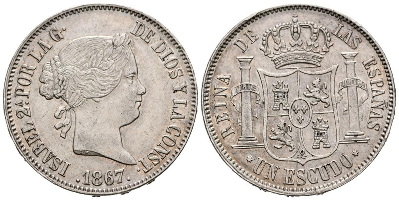 ISABEL II (1833-1868). 1 Escudo. (Ar. 13,08g/29mm). 1867. Madrid. (Cal-2019-565)...