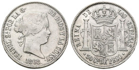 ISABEL II (1833-1868). 50 Centavos de Peso (Ar. 12,91g/30mm). 1868. Manila. (Cal-2019-667). MBC+.