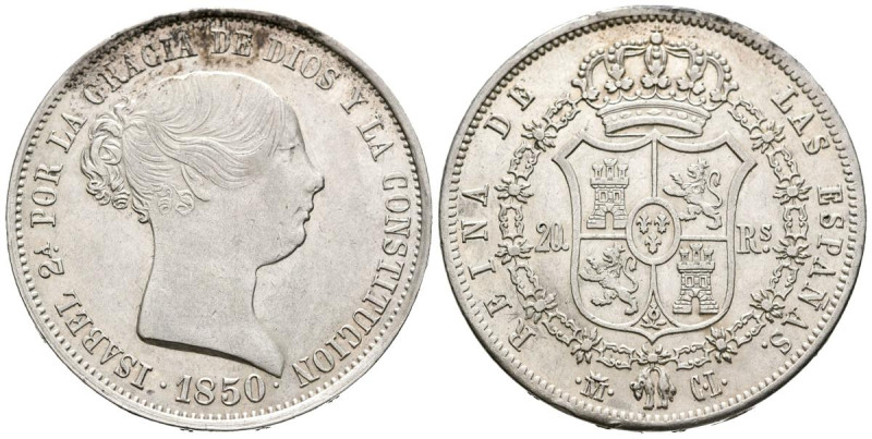 ISABEL II (1833-1868). 20 Reales. (Ar. 26,08g/37mm). 1850. Madrid CL. (Cal-2019-...