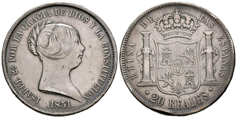ISABEL II (1833-1868). 20 Reales. (Ar. 25,80g/37mm). 1851. Madrid. (Cal-2019-593...