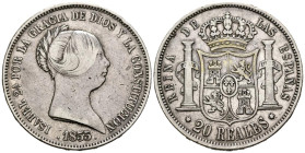 ISABEL II (1833-1868). 20 Reales. (Ar. 25.97g/37mm). 1855. Madrid. (Cal-2019-597). MBC.
