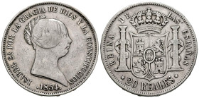 ISABEL II (1833-1868). 20 Reales. (Ar. 25,76g/37mm). 1854. Sevilla. (Cal-2019-629). MBC.