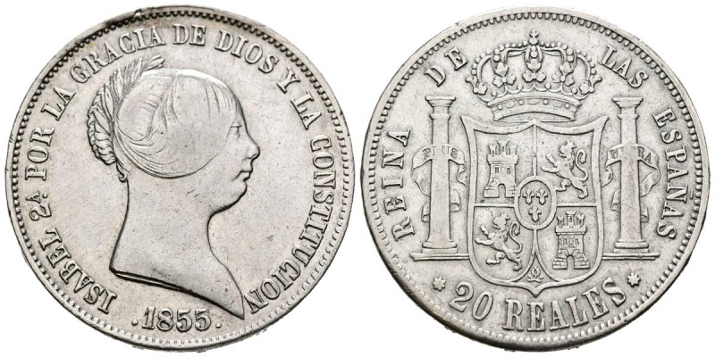 ISABEL II (1833-1868). 20 Reales. (Ar. 25,62g/37mm). 1855. Sevilla. (Cal-2019-63...