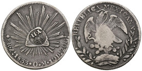 ISABEL II (1833-1868). 1 Peso (Ar. 26,60g/38mm). 1833. Zacatecas OM Sobre pieza original de 8 Reales. (Cal-2019-668). Resello Y II. MBC/MBC+ (Moneda/R...