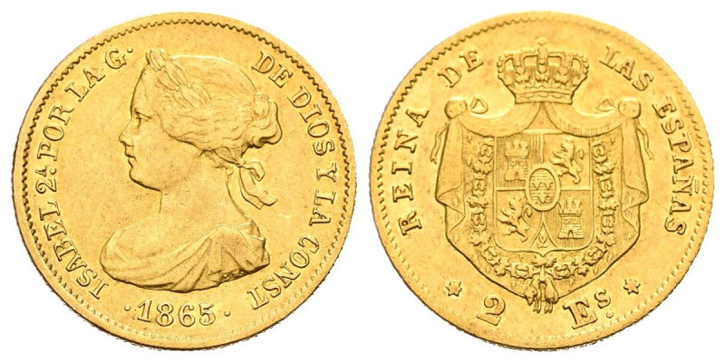 ISABEL II (1833-1868). 2 Escudos. (Au. 1,69g/15mm). 1865. Madrid. (Cal-2019-675)...