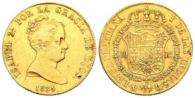 ISABEL II (1833-1868). 80 Reales (Au. 6,73g /21mm). 1835. Madrid CR. (Cal-2019-720). MBC+/EBC-.
