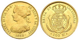 ISABEL II (1833-1868). 100 Reales (Au. 8,36g/22mm). 1859. Madrid. (Cal-2019-786). MBC+.