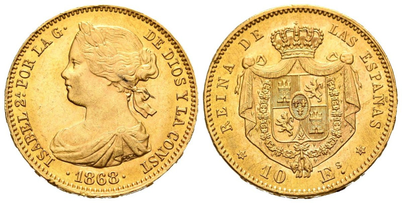 ISABEL II (1833-1868). 10 Escudos (Au. 8,44g /22mm). 1868 *18-68. Madrid. (Cal-2...