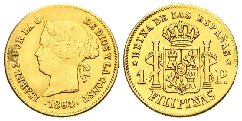 ISABEL II (1833-1868). 1 Peso (Au. 1,68g /15mm). 1864. Manila. (Cal-2019-826). M...