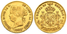 ISABEL II (1833-1868). 4 Pesos. (Au. 6,72g/21mm). 1868. Filipinas. (Cal-2019-865). MBC+.