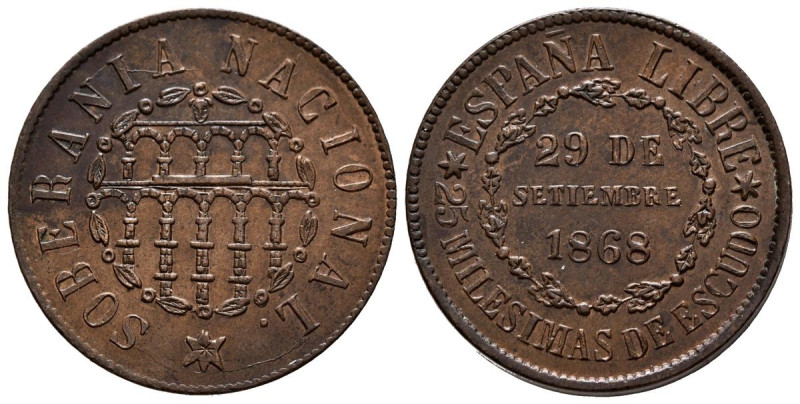 GOBIERNO PROVISIONAL. 25 Milésimas de Escudo (Ae. 6,69g/25mm). 1868. Segovia. EB...