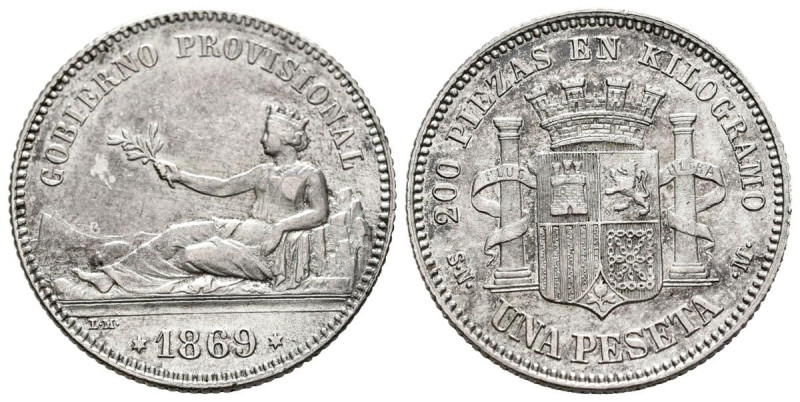 GOBIERNO PROVISIONAL (1868-1871). 1 Peseta. (Ar. 5.04g/23mm). 1869. Madrid SNM. ...
