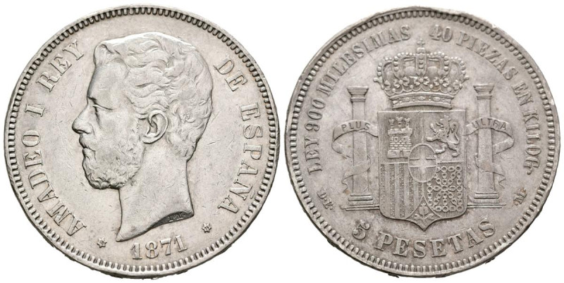 AMADEO I (1871-1873). 5 pesetas. (Ar. 24.97g/37mm). 1871 *18-74. Madrid DEM. (Ca...