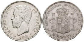 AMADEO I (1871-1873). 5 pesetas. (Ar. 24.97g/37mm). 1871 *18-74. Madrid DEM. (Cal-2019-5). MBC.