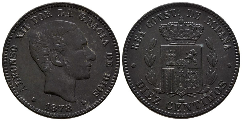 ALFONSO XII (1874-1885). 10 Céntimos. (Ae. 9,41g/30mm). 1878. Barcelona. (Cal-20...