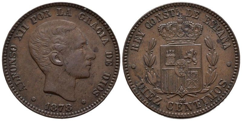 ALFONSO XII (1874-1885). 10 Céntimos. (Ae. 10,04g/30mm). 1878. Barcelona OM. (Ca...