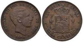 ALFONSO XII (1874-1885). 10 Céntimos. (Ae. 10,04g/30mm). 1878. Barcelona OM. (Cal-2019-9). EBC+.