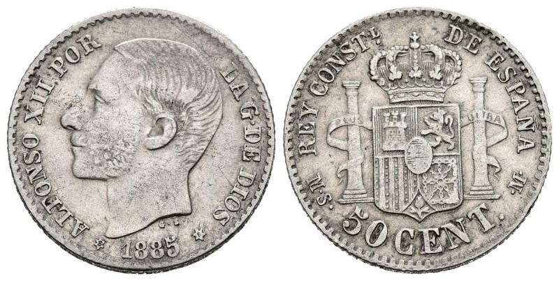 ALFONSO XII (1874-1885). 50 Céntimos. (Ar. 2,51g/18mm). 1885 *8-6. Madrid MSM. A...
