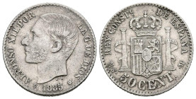 ALFONSO XII (1874-1885). 50 Céntimos. (Ar. 2,51g/18mm). 1885 *8-6. Madrid MSM. Acuñación póstuma. (Cal-2019-14). MBC+.