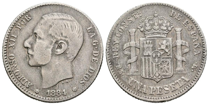 ALFONSO XII (1874-1885). 1 Peseta. (Ar. 4,87g /23mm). 1884 *18-84. Madrid MSM. (...