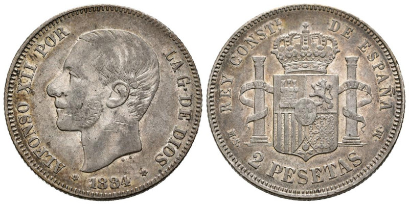 ALFONSO XII (1874-1885). 2 Pesetas (Ar. 9,86g /27mm). 1884 *18-84. Madrid MSM. (...