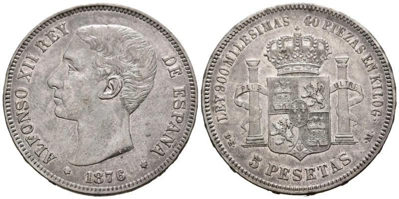 ALFONSO XII (1874-1885). 5 Pesetas. (Ar. 24,88g/37mm). 1876 *18-76. Madrid DEM. ...