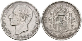 ALFONSO XII (1874-1885). 5 Pesetas. (Ar. 24,69g/37mm). 1882 *18-81. Madrid MSM. (Cal-2019-48). MBC-. Escasa.