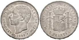 ALFONSO XII (1874-1885). 5 pesetas. (Ar. 25,15g/37mm). 1885 *18-87. Madrid MSM. (Cal-2019-62). MBC+. Restos de brillo original.