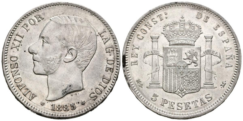 ALFONSO XII (1874-1885). 5 Pesetas. (Ar. 24,86g/37mm). 1885 *18-87. Madrid MSM. ...
