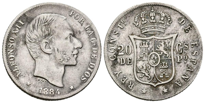 ALFONSO XII (1874-1885). 20 Centavos (Ar. 5,14g/24mm). 1884. Manila. (Cal-2019-1...