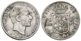 ALFONSO XII (1874-1885). 20 Centavos (Ar. 5,14g/24mm). 1884. Manila. (Cal-2019-110). MBC. Escasa.