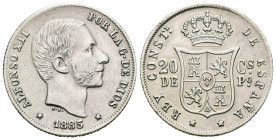ALFONSO XII (1874-1885). 20 Centavos. (Ar. 5,18g/23mm). 1885. Manila. (Cal-2019-111). EBC. Restos de brillo original.