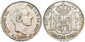 ALFONSO XII. (1874-1885). 50 Centavos (Ar. 12,90g/30mm). 1881. Manila. (Cal-2019-114). MBC+.